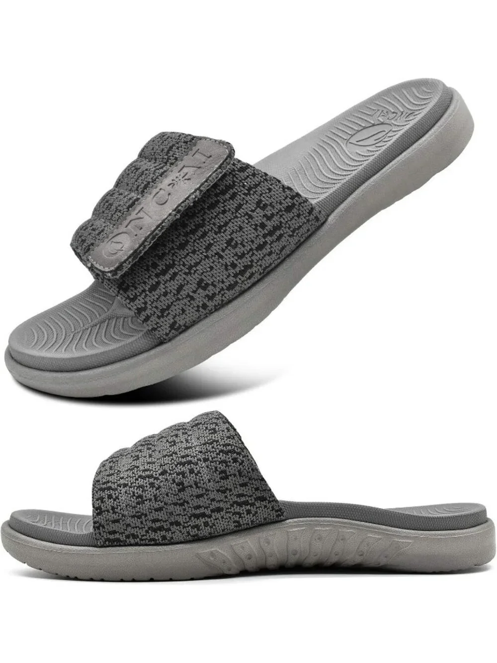 Men's Grey Arch Support Sport Slides Open Toe Adjustable Orthotic Sandal Shoes